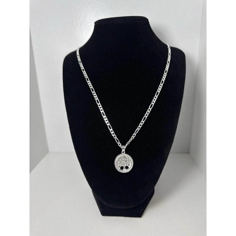 Cadena Tejido Fígaro Con Dije De Árbol De La Vida Plata 925 - 20 Inch